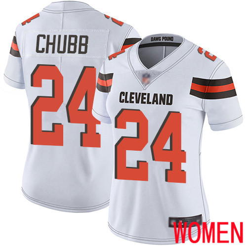 Cleveland Browns Nick Chubb Women White Limited Jersey #24 NFL Football Road Vapor Untouchable->women nfl jersey->Women Jersey